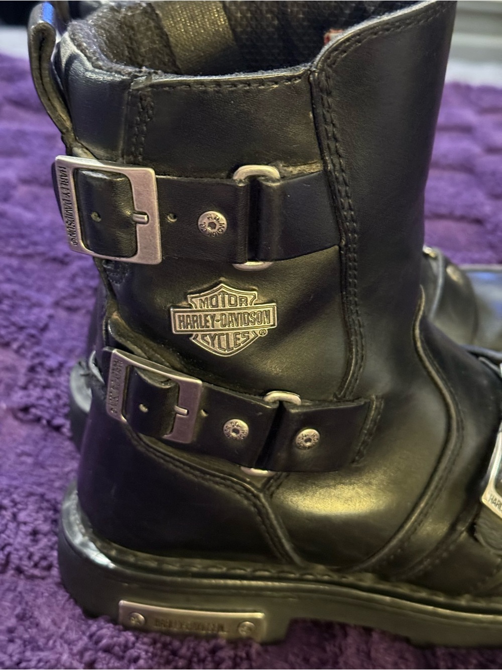 Harley-Davidson Black Leather Engineer Boots with Buckle Straps - Picture 4 of 7